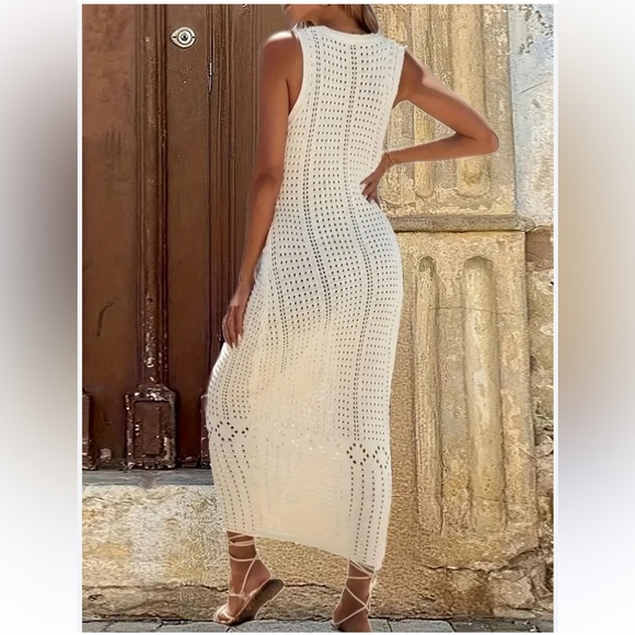 NEW Boho Crochet Tunic Cover-Up Dress (Ankle-Length) Natural Color Size Large - Picture 6 of 7